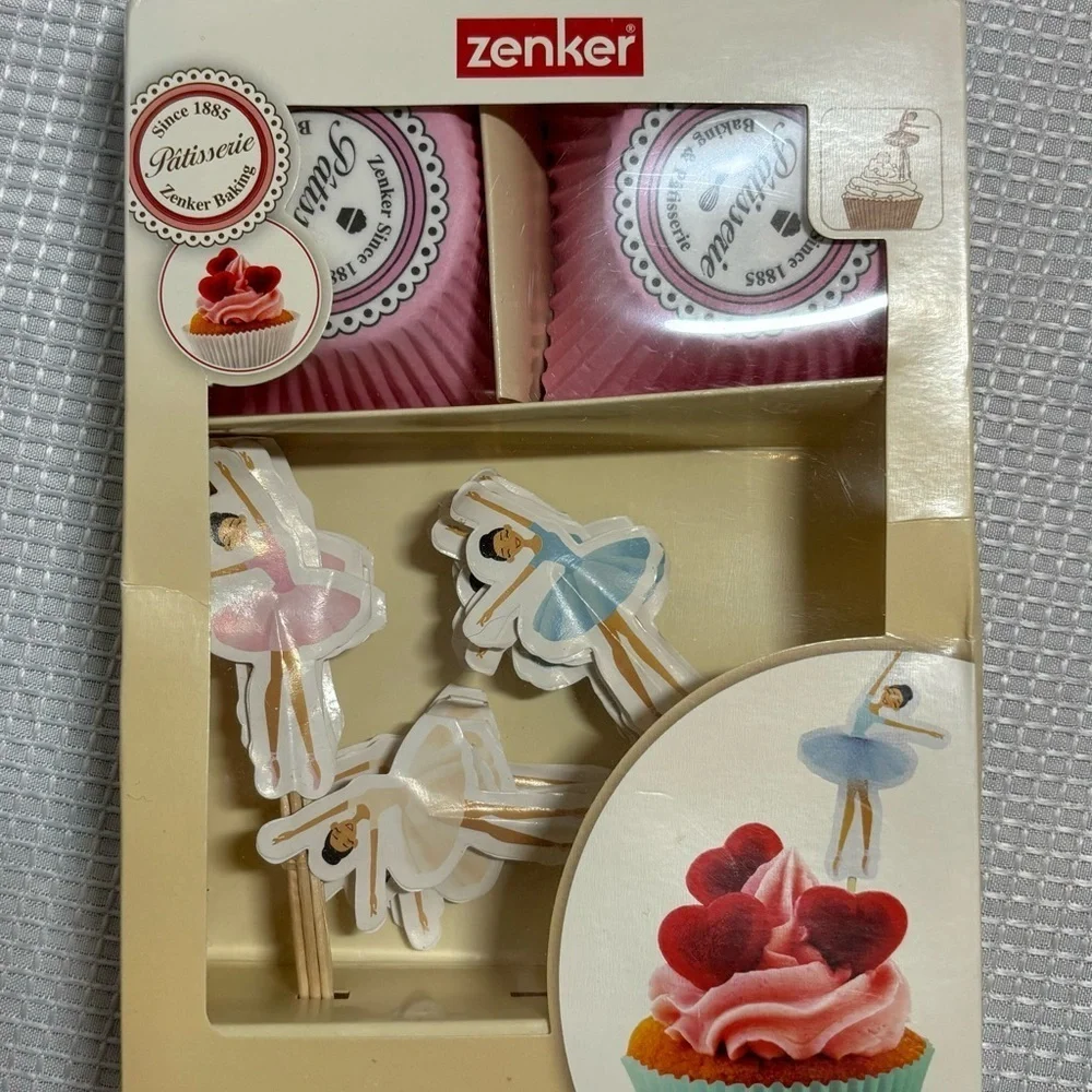 ZENKER 48 ballerina ballet pink & blue cupcake baking tutu wrappers & toppers.